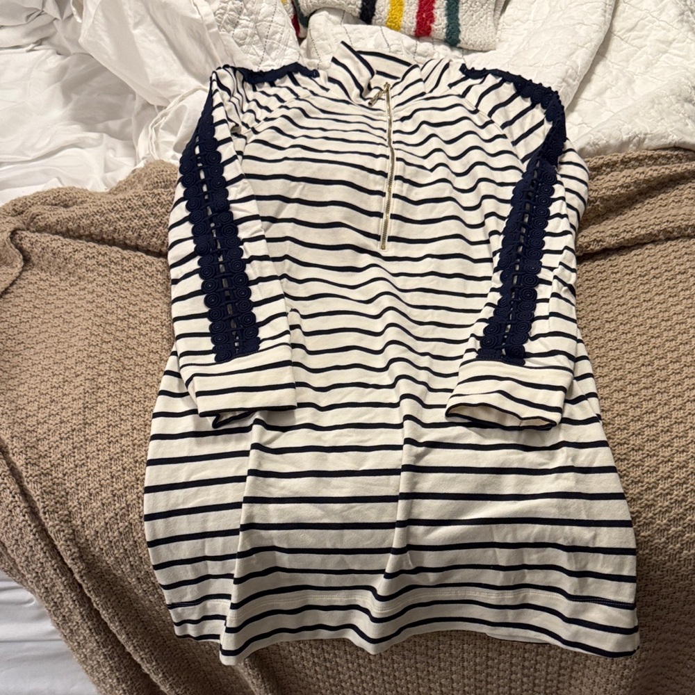 NWOT Lilly Pulitzer Striped Navy and White Popover Dress